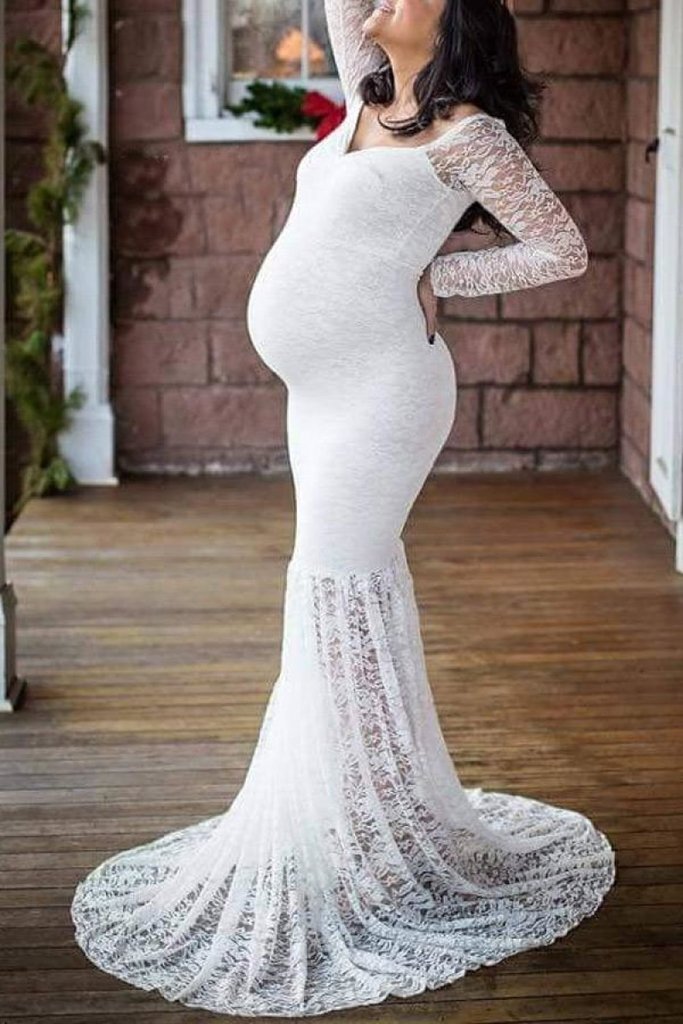 LACE LONG SLEEVE MERMAID MATERNITY GOWN ...